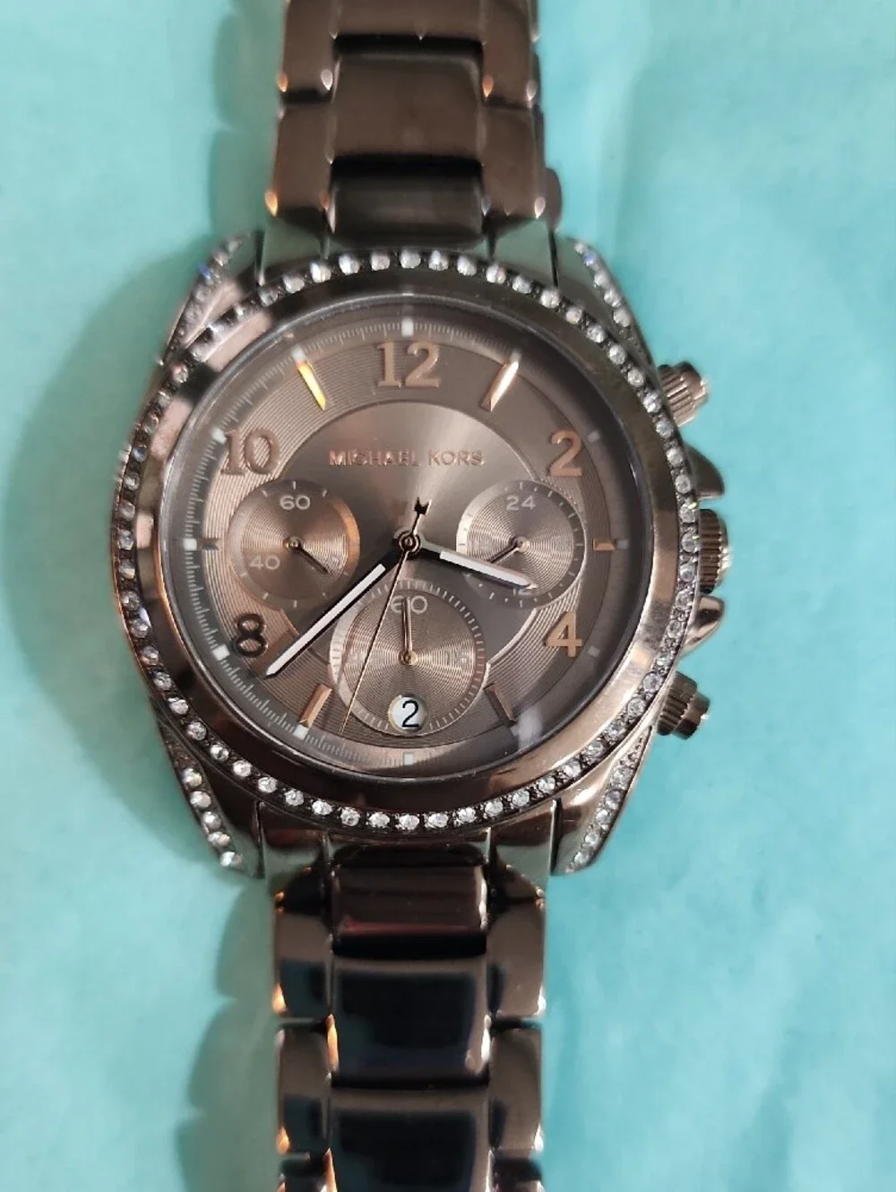 Michael Kors WOMENS Bronze Tone Crystal Accent Chronograph Watch